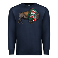 Navy mexican bison with indian headdress Premium Sweatshirt - RanaPortraitStore