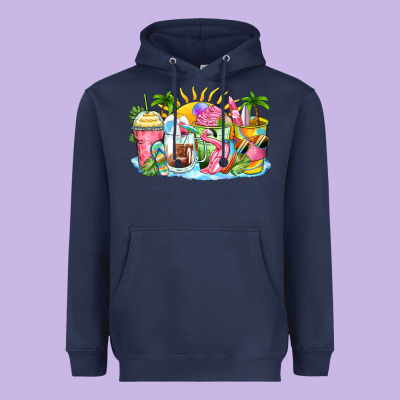 Beach Summer Coffee Cups Heavyweight Hoodie Designed By Zillion Design Studio