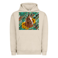 Pigment French Oak western horse with gemstone and sunflower Urban Hoodie - Artiststas