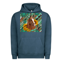 Pigment Midnight Navy western horse with gemstone and sunflower Urban Hoodie - Artiststas