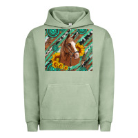 Pigment Oil Green western horse with gemstone and sunflower Urban Hoodie - Artiststas