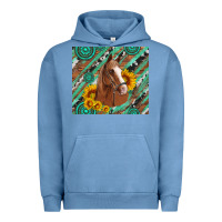 Pigment Pebble Blue western horse with gemstone and sunflower Urban Hoodie - Artiststas