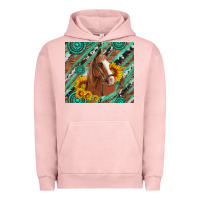 Pigment Salmon western horse with gemstone and sunflower Urban Hoodie - Artiststas