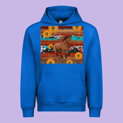 Western Horse And Sunflowers Cowhide Leopard With Aztec Urban Hoodie Designed By Artiststas