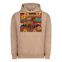 Pigment Burro western horse and sunflowers cowhide leopard with aztec Urban Hoodie - Artiststas