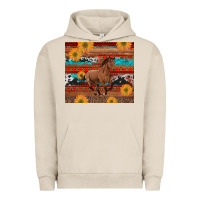Pigment French Oak western horse and sunflowers cowhide leopard with aztec Urban Hoodie - Artiststas