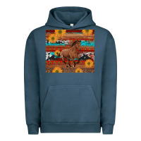 Pigment Midnight Navy western horse and sunflowers cowhide leopard with aztec Urban Hoodie - Artiststas