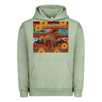Pigment Oil Green western horse and sunflowers cowhide leopard with aztec Urban Hoodie - Artiststas