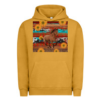 Pigment Peanut Butter western horse and sunflowers cowhide leopard with aztec Urban Hoodie - Artiststas
