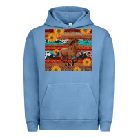 Pigment Pebble Blue western horse and sunflowers cowhide leopard with aztec Urban Hoodie - Artiststas