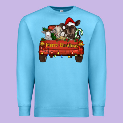 Merry Christmas Truck Animals Premium Sweatshirt Designed By Ranaportraitstore