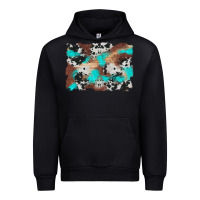 Black western cowhide turquoise and wood background Urban Hoodie - Artiststas