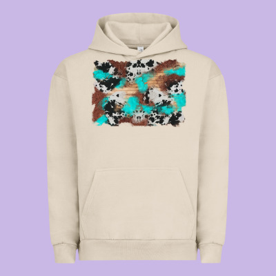 Western Cowhide Turquoise And Wood Background Urban Hoodie Designed By Artiststas