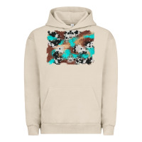 Pigment French Oak western cowhide turquoise and wood background Urban Hoodie - Artiststas