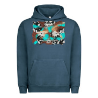 Pigment Midnight Navy western cowhide turquoise and wood background Urban Hoodie - Artiststas