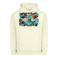 Pigment Pistachio western cowhide turquoise and wood background Urban Hoodie - Artiststas