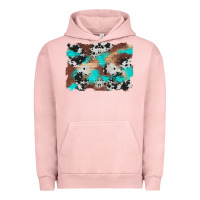 Pigment Salmon western cowhide turquoise and wood background Urban Hoodie - Artiststas