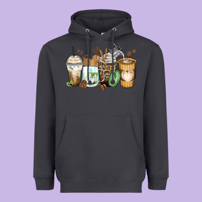 Latte Coffee Cups Heavyweight Hoodie Designed By Zillion Design Studio