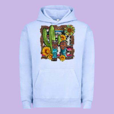 Western Cactus With Cowboy Boots And Sunflowers Urban Hoodie Designed By Artiststas