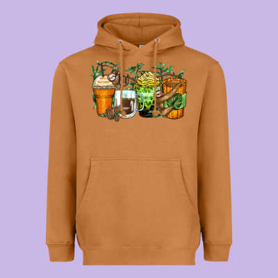Sloth Coffee Cups Heavyweight Hoodie Designed By Zillion Design Studio