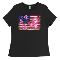 Black breast cancer american flag background Ladies Tee - BarkalooDesign