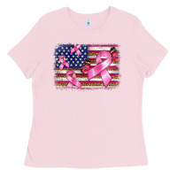 Bubblegum Pink breast cancer american flag background Ladies Tee - BarkalooDesign
