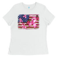 White breast cancer american flag background Ladies Tee - BarkalooDesign