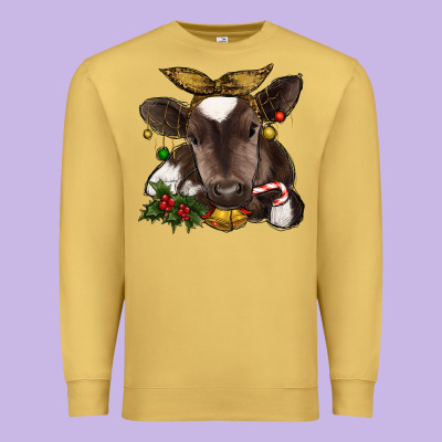 Christmas Baby Cow Premium Sweatshirt Designed By Ranaportraitstore
