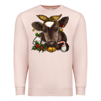 Pale Pink christmas baby cow Premium Sweatshirt - RanaPortraitStore