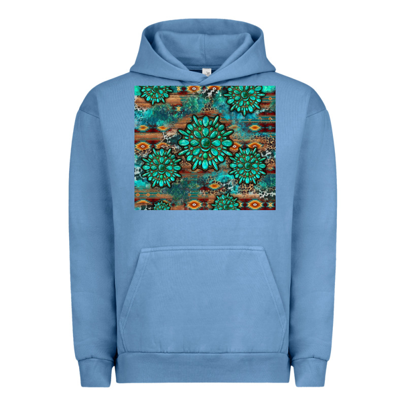 Gemstone Turquoises Aztec Leopard Cowhide Urban Hoodie by Artiststas | Teevron