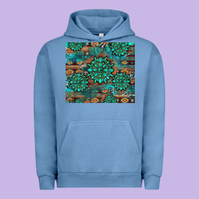 Gemstone Turquoises Aztec Leopard Cowhide Urban Hoodie Designed By Artiststas