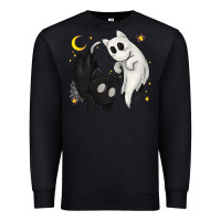 Black Ghost Cats with Balance Halloween Premium Sweatshirt - texasbilliewilder