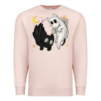 Pale Pink Ghost Cats with Balance Halloween Premium Sweatshirt - texasbilliewilder