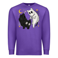 Purple Ghost Cats with Balance Halloween Premium Sweatshirt - texasbilliewilder