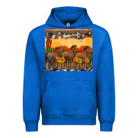 Cobalt western horses and  sunset with sunflowers Urban Hoodie - Artiststas