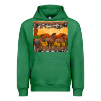 Emerald western horses and  sunset with sunflowers Urban Hoodie - Artiststas