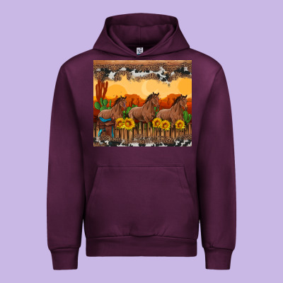 Western Horses And  Sunset With Sunflowers Urban Hoodie Designed By Artiststas