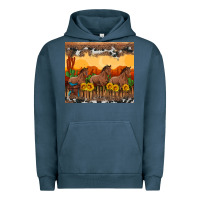Pigment Midnight Navy western horses and  sunset with sunflowers Urban Hoodie - Artiststas