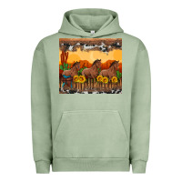 Pigment Oil Green western horses and  sunset with sunflowers Urban Hoodie - Artiststas