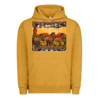 Pigment Peanut Butter western horses and  sunset with sunflowers Urban Hoodie - Artiststas