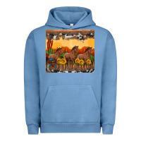 Pigment Pebble Blue western horses and  sunset with sunflowers Urban Hoodie - Artiststas
