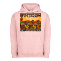 Pigment Salmon western horses and  sunset with sunflowers Urban Hoodie - Artiststas