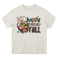 Cream Happy Easter Y'all Heavy Core Tee - CowhideDigitalArt