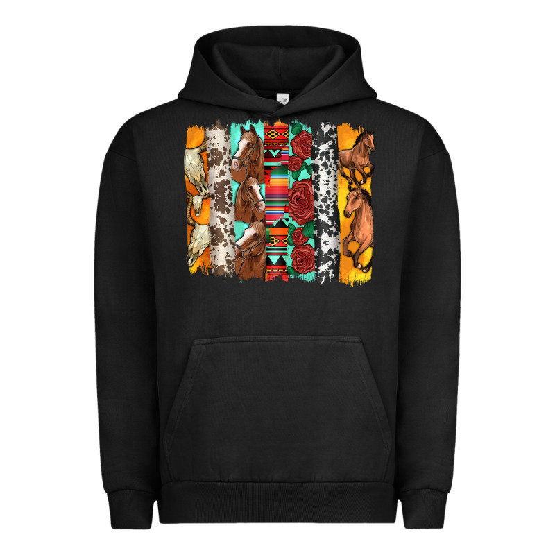 Western Horses Roses And Bullskulls Wıth Cowhide Amd Serape Brushstro Urban Hoodie by Artiststas | Teevron