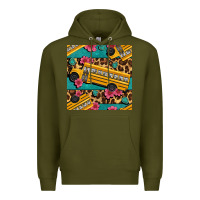 Army Green school bus and leopar seamless pattern Premium Hoodie - BundleAndBundleShop