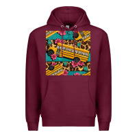 Burgundy school bus and leopar seamless pattern Premium Hoodie - BundleAndBundleShop