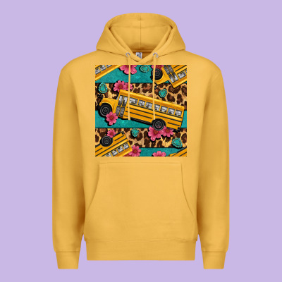 School Bus And Leopar Seamless Pattern Premium Hoodie Designed By Bundleandbundleshop