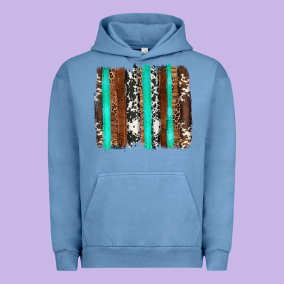 Western Cowhide Wood And Turquoise Glitter Brushstrokes Urban Hoodie Designed By Artiststas