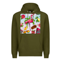 Army Green sweet summer flamingo seamless pattern Premium Hoodie - BundleAndBundleShop