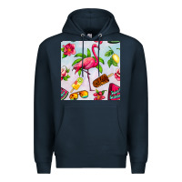 Navy sweet summer flamingo seamless pattern Premium Hoodie - BundleAndBundleShop